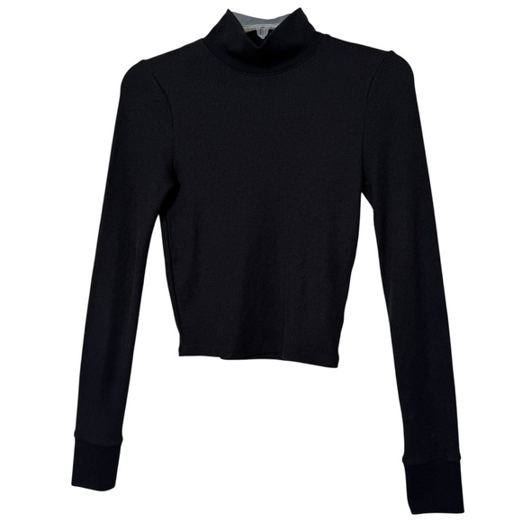 American Eagle Ribbed Mock Neck Long Sleeve Black Top Size S - Picture 2 of 6